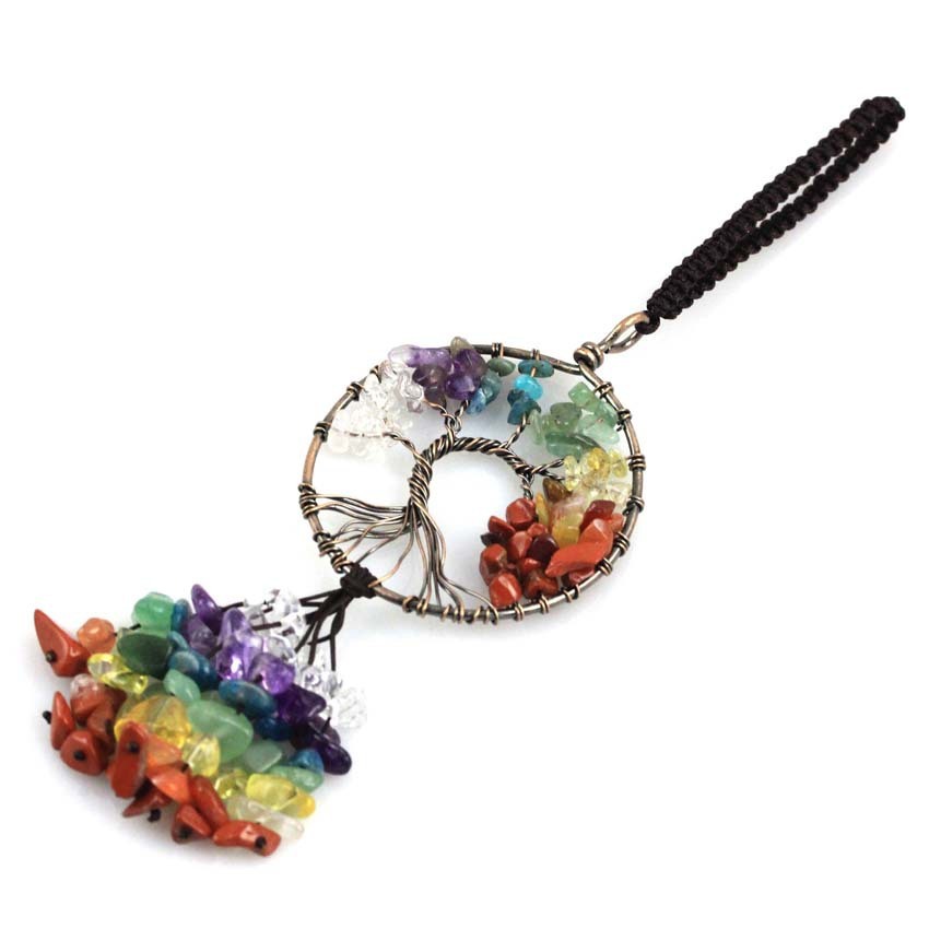 Natural Colorful Gravel Round Tree Of Life Car Hanging