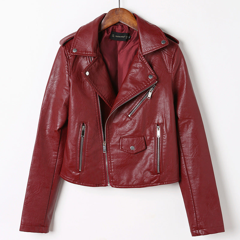 Slim-fit washed motorcycle leather jacket