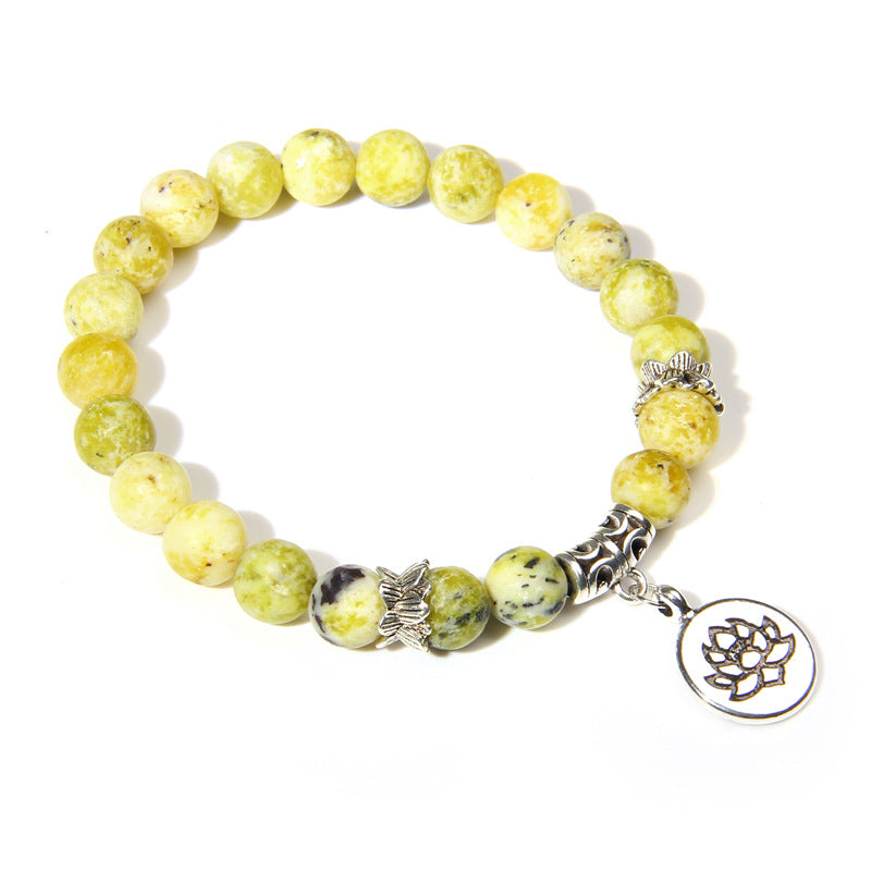 Crystal Lotus Pendant Gemstone Bead Bracelet