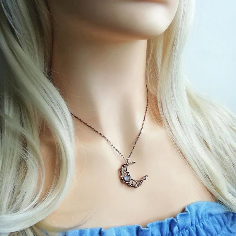 Water Drop Moon Moonstone Pendant Necklace