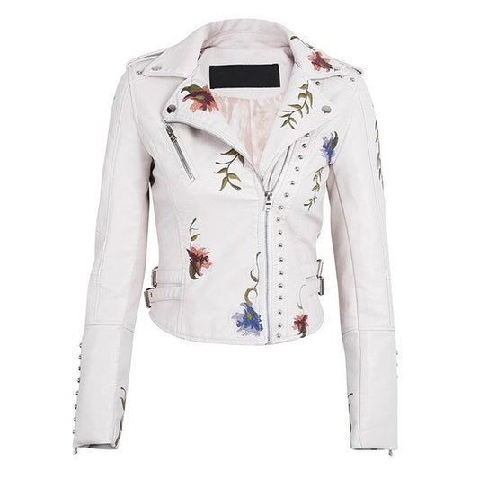 Punk Faux Leather White Jacket Women