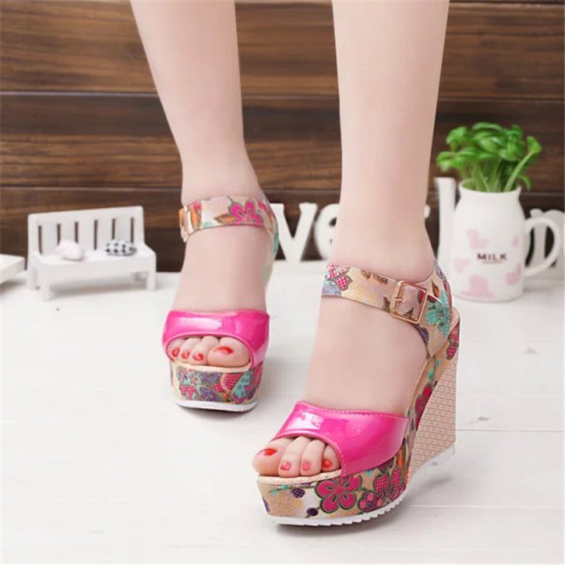 Wedge Sandals Female Floral Bowknot Platform High Heel