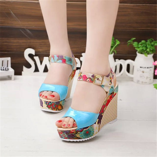 Wedge Sandals Female Floral Bowknot Platform High Heel