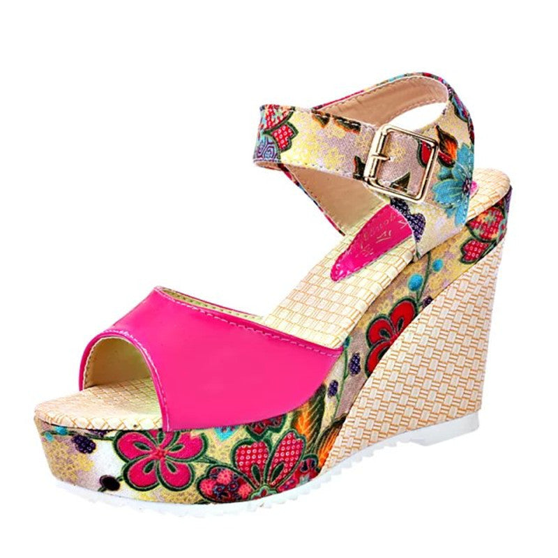 Wedge Sandals Female Floral Bowknot Platform High Heel