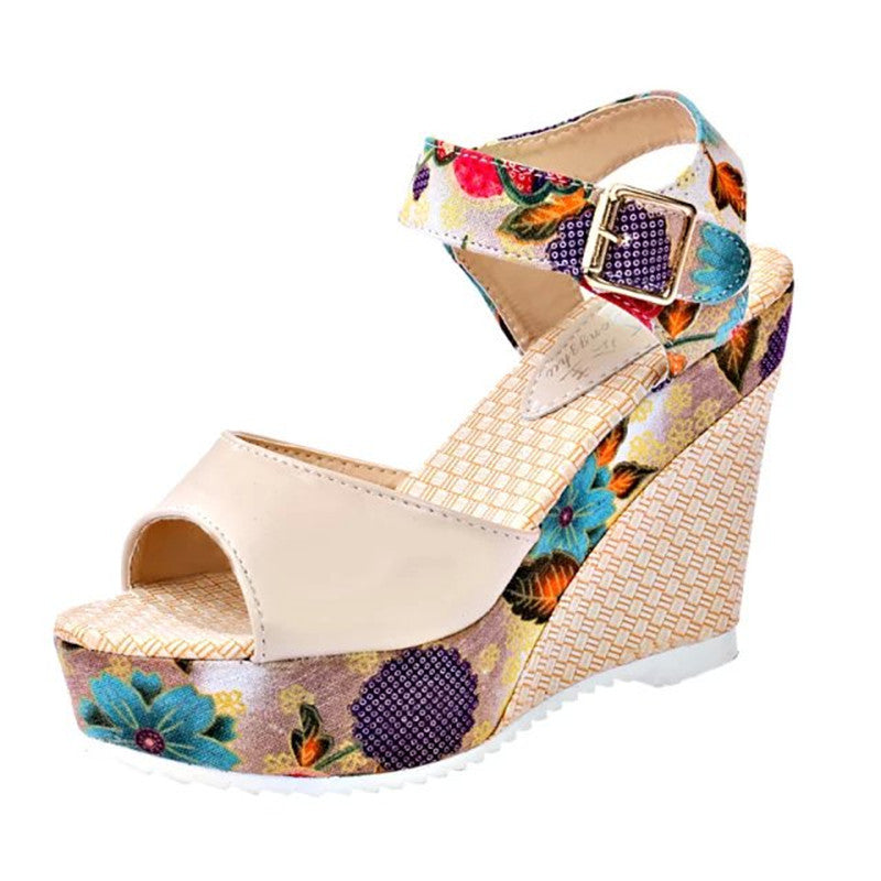 Wedge Sandals Female Floral Bowknot Platform High Heel