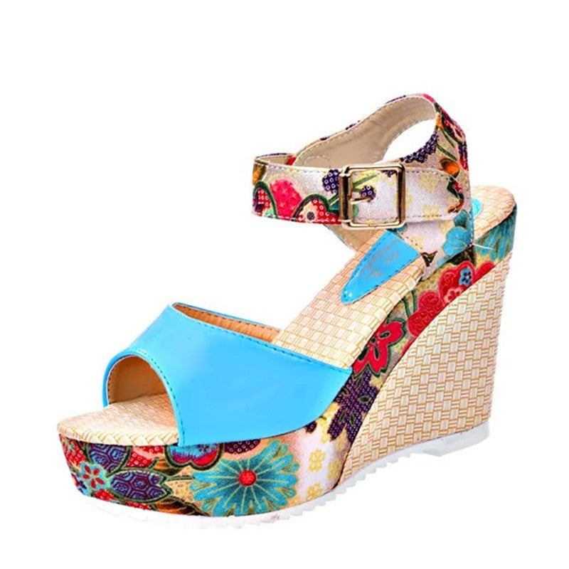 Wedge Sandals Female Floral Bowknot Platform High Heel