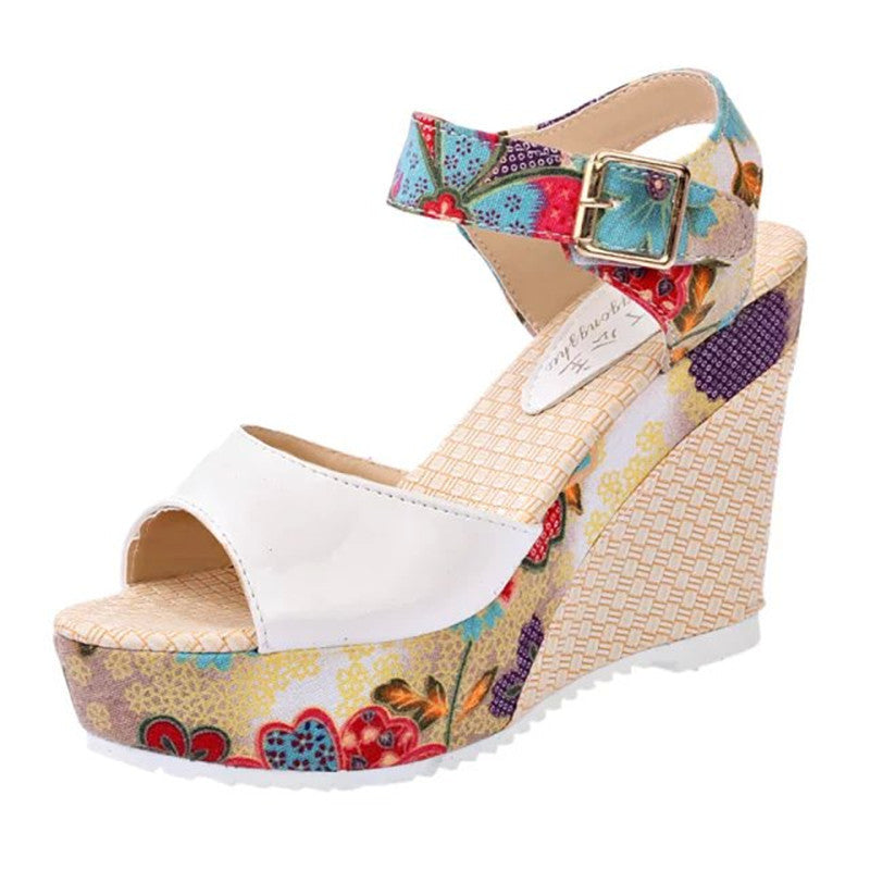 Wedge Sandals Female Floral Bowknot Platform High Heel