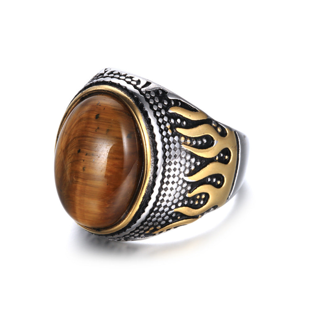 Stainless Steel Tiger Eye Gem Flame Ring