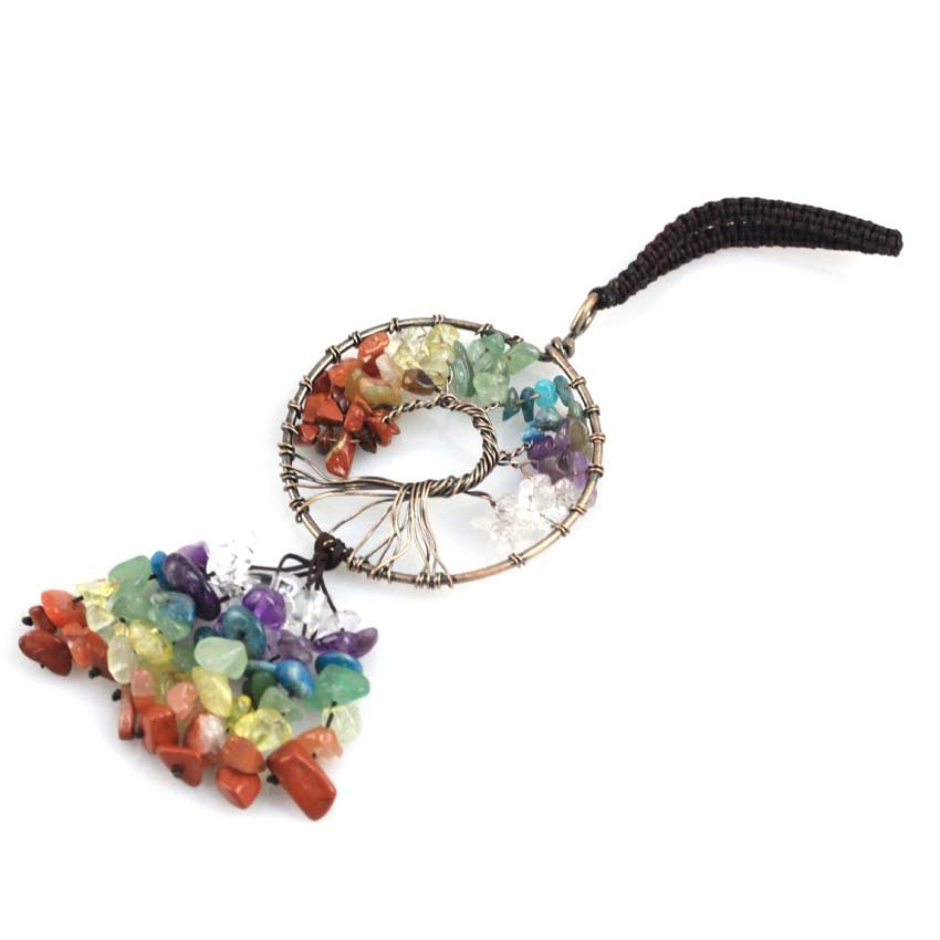 Natural Colorful Gravel Round Tree Of Life Car Hanging