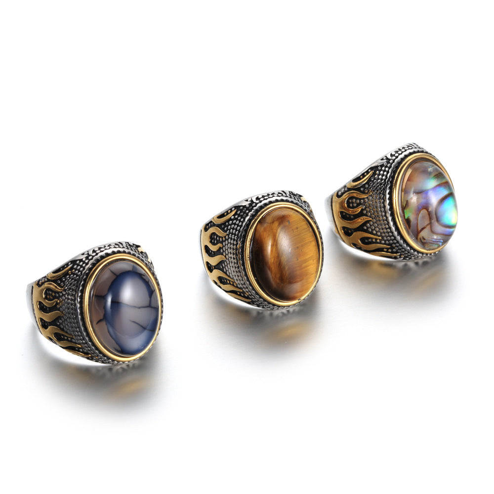 Stainless Steel Tiger Eye Gem Flame Ring