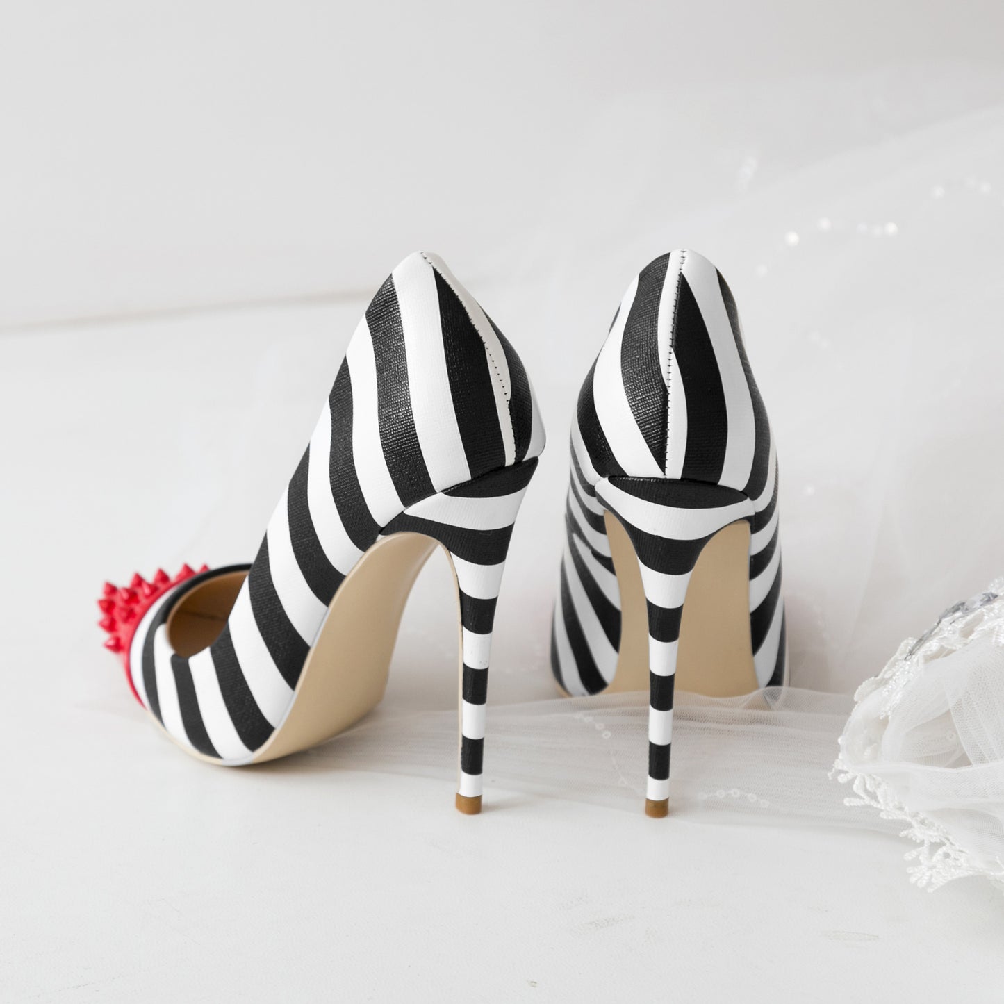 Color rivet striped fashion high heels