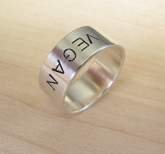 Silver Tone Letter Vegan Ring