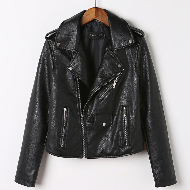 Slim-fit washed motorcycle leather jacket