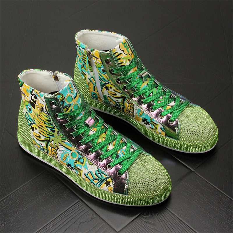 Color Blocking Daily Round Head High Top Green Men's Shoes