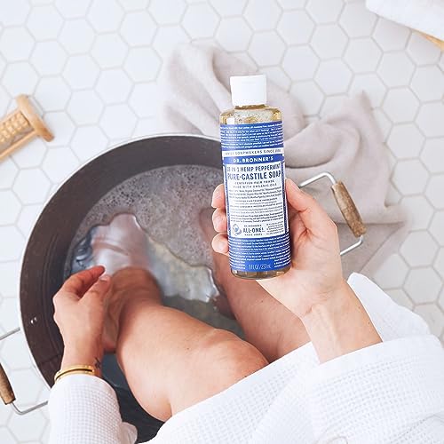 Dr. Bronner's - Pure-Castile Liquid Soap (Peppermint, 8 Ounce) - Made with Organic Oils, 18-in-1 Uses: Face, Body, Hair, Laundry, Pets and Dishes, Concentrated, Vegan, Non-GMO