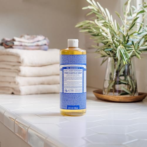 Dr. Bronner's - Pure-Castile Liquid Soap (Peppermint, 25 Ounce) - Made with Organic Oils, 18-in-1 Uses: Face, Body, Hair, Laundry, Pets and Dishes, Concentrated, Vegan, Non-GMO