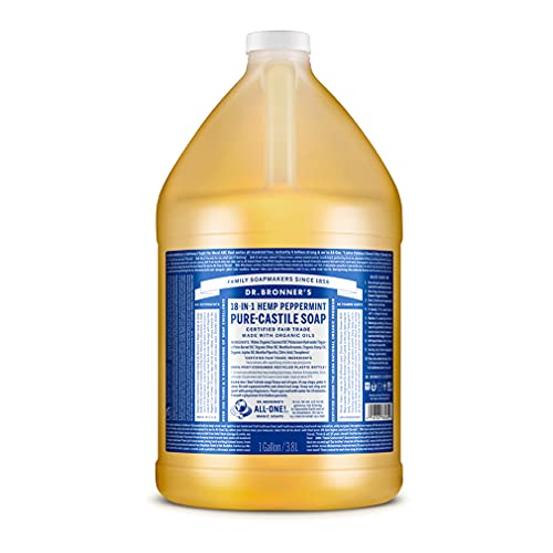 Dr. Bronner's - Pure-Castile Liquid Soap (Peppermint, 1 Gallon) - Made with Organic Oils, 18-in-1 Uses: Face, Body, Hair, Laundry, Pets and Dishes, Concentrated, Vegan, Non-GMO