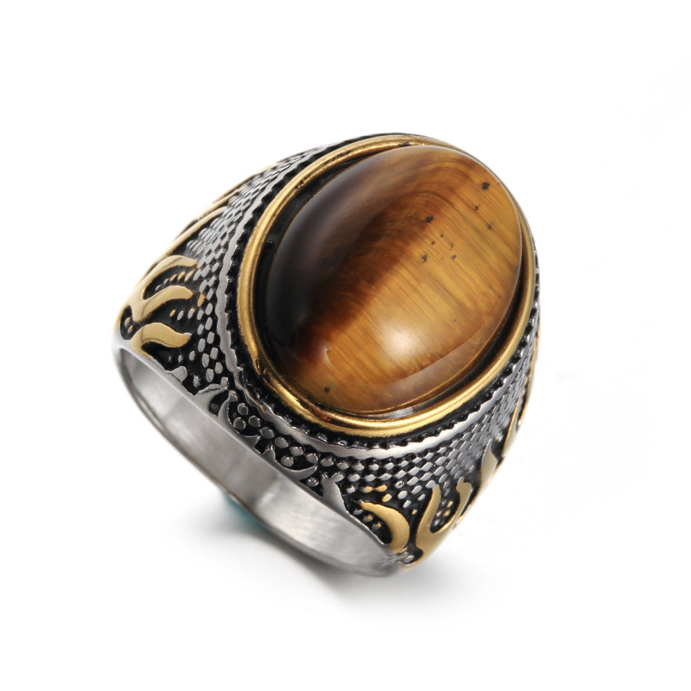 Stainless Steel Tiger Eye Gem Flame Ring