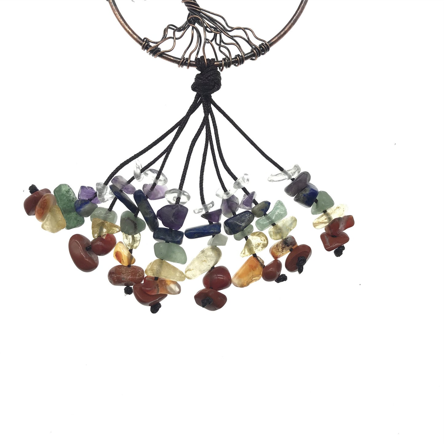 Natural Colorful Gravel Round Tree Of Life Car Hanging