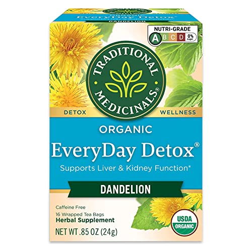 Traditional Medicinals Tea, Organic EveryDay Detox Dandelion, Supports Healthy Liver & Kidney Function, Detox, 16 Tea Bags