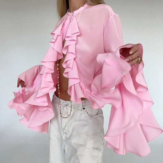 Design Ruffled Long Sleeve Shirt