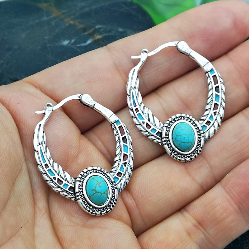 Inlaid Turquoise Eagle Feather Earrings