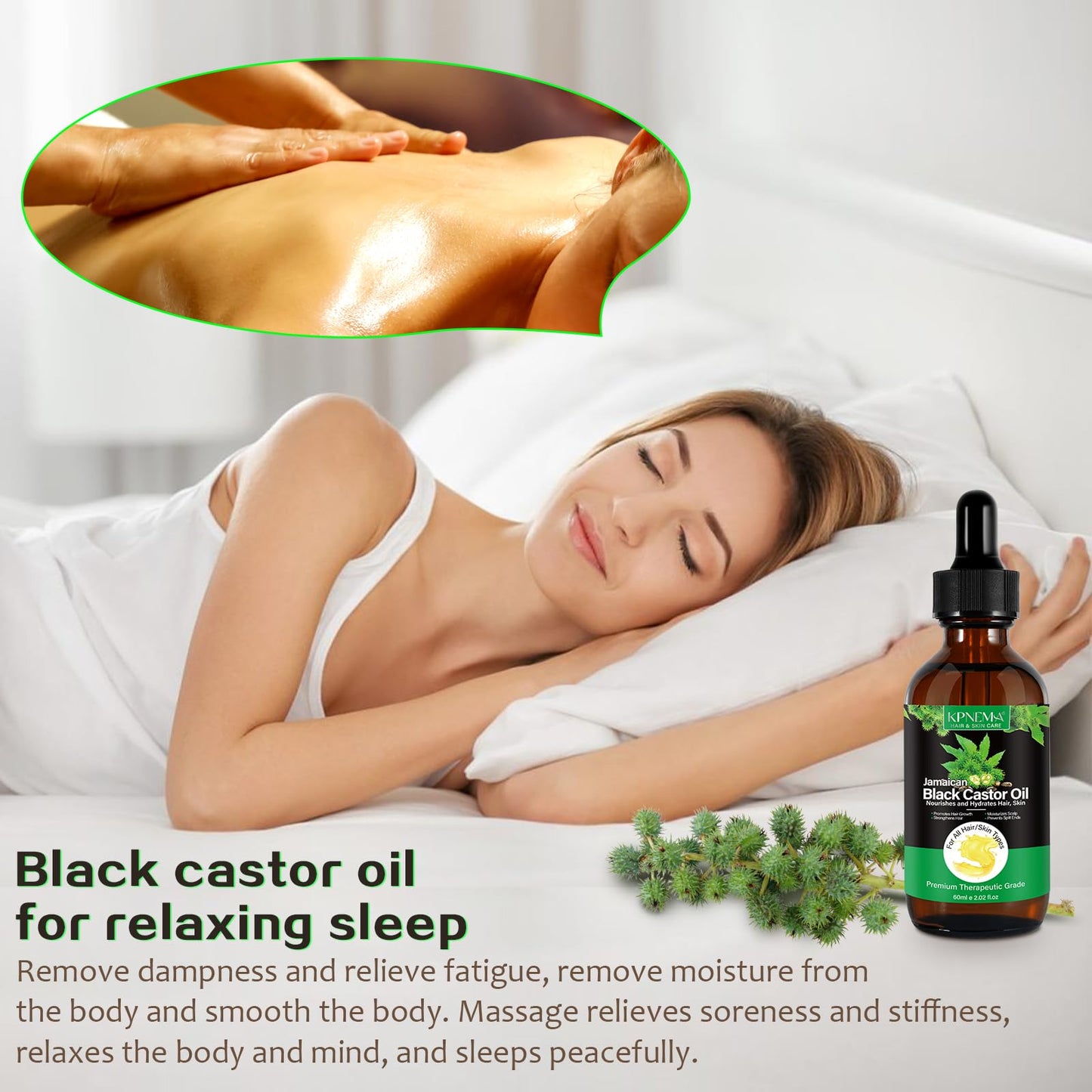 KPNEMA Jamaican Black Castor Oil for Hair Growth, Multipurpose Cold Pressed Natural Castor Oil for Hair and Skin, Eyebrow, Body Care,100% Pure Organic Black Castor Oil(2.02 Fl Oz)