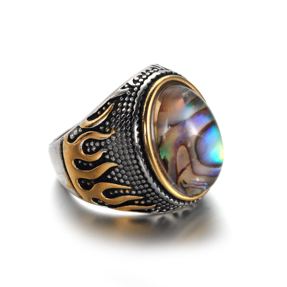 Stainless Steel Tiger Eye Gem Flame Ring