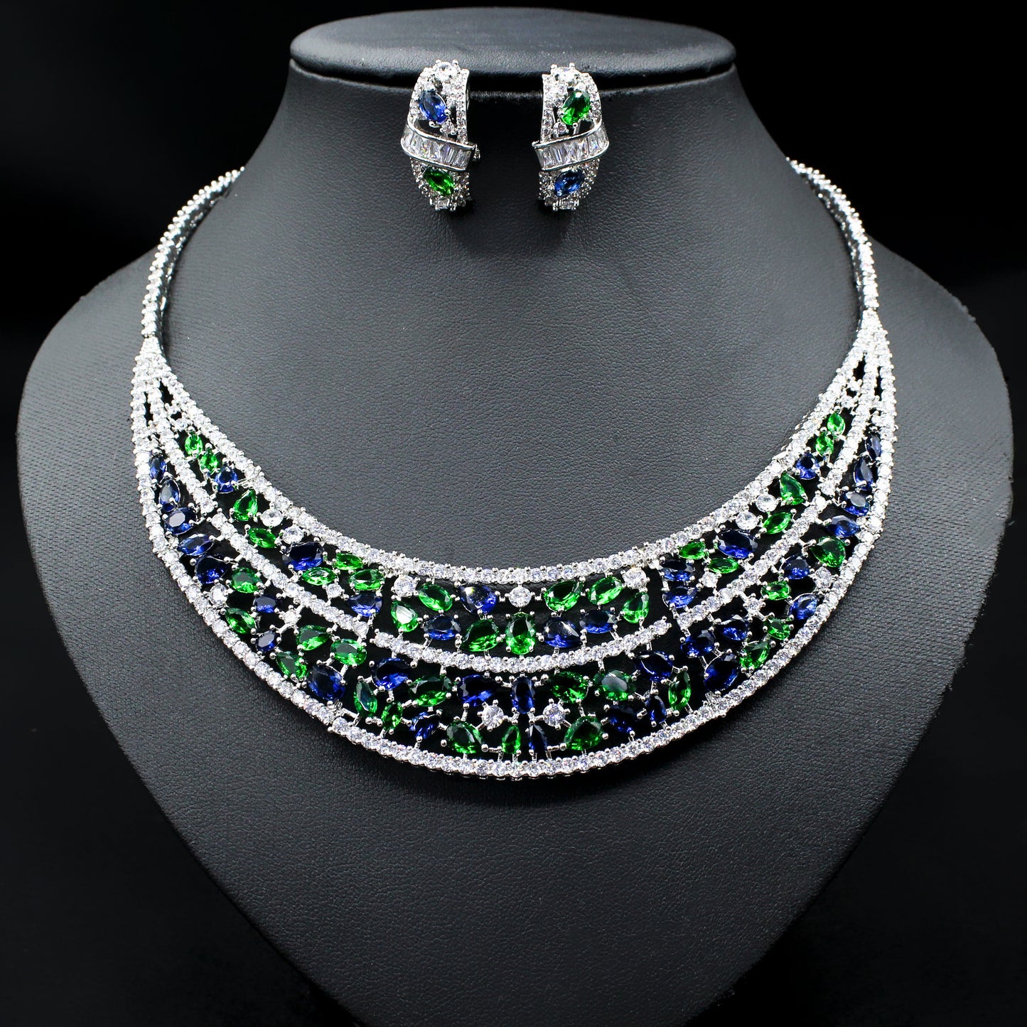 Oversized Bridal Emerald Earrings Necklace Set