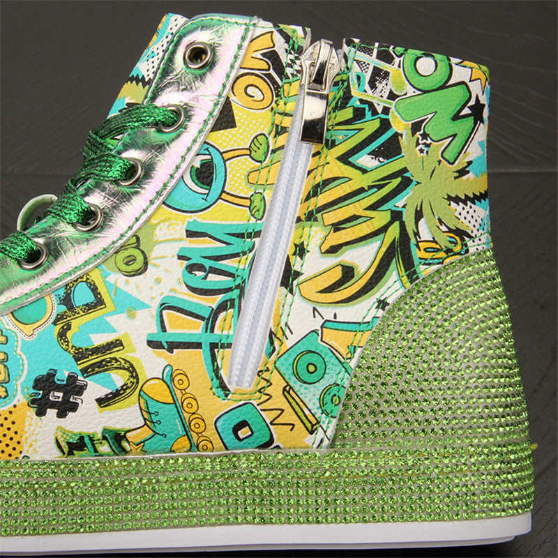 Color Blocking Daily Round Head High Top Green Men's Shoes