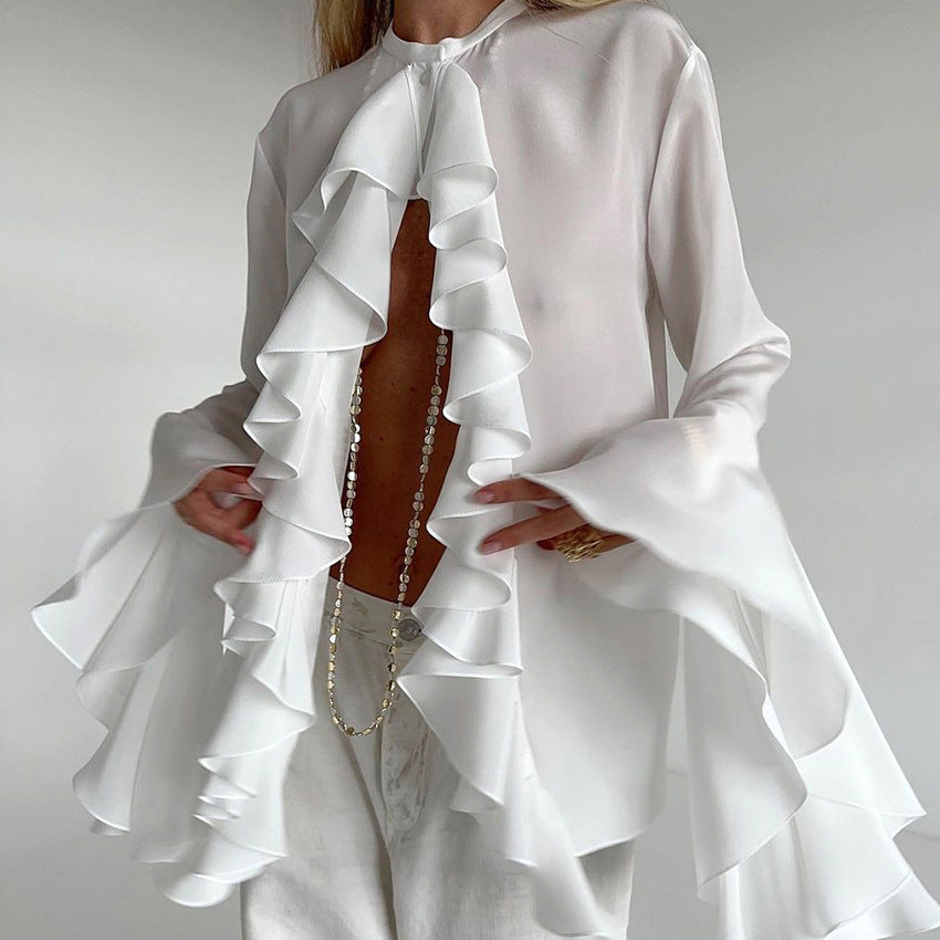 Design Ruffled Long Sleeve Shirt