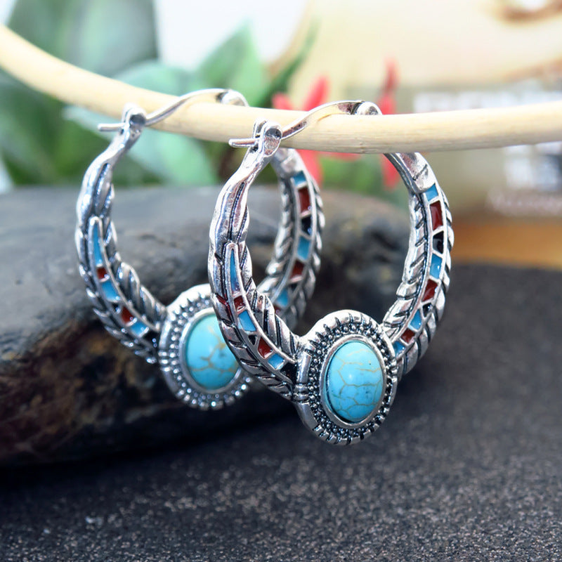 Inlaid Turquoise Eagle Feather Earrings