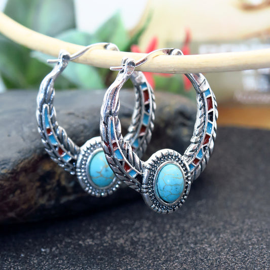 Inlaid Turquoise Eagle Feather Earrings