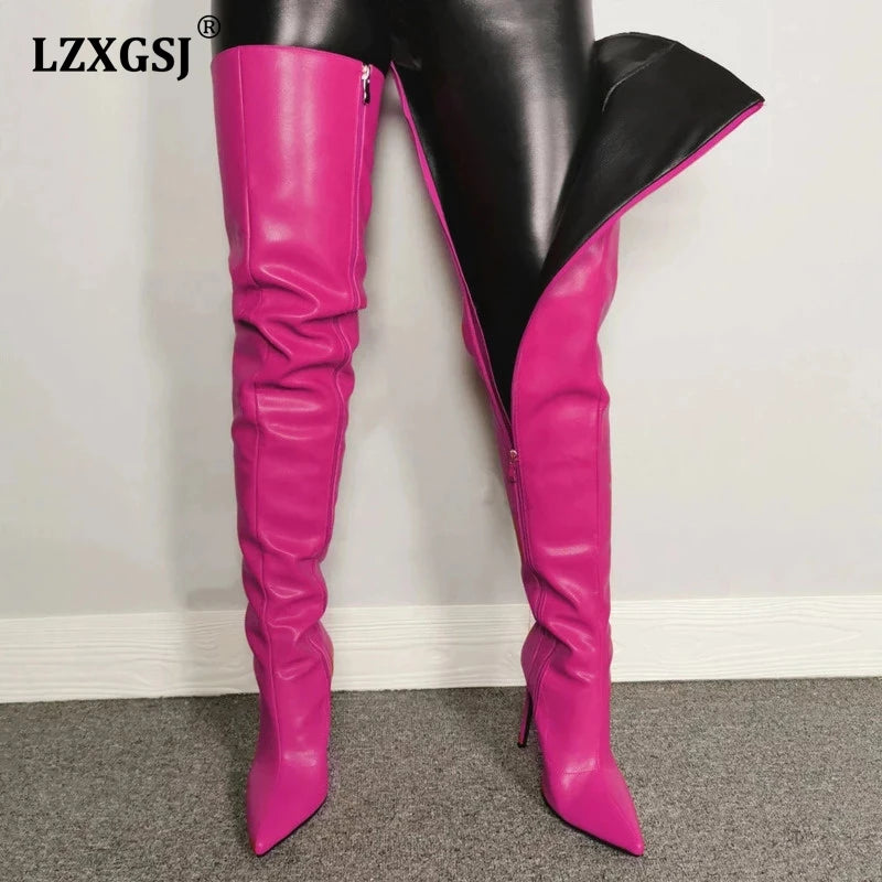 Size 46 Sexy High Heels Women Shoes Colorful Women's Over The Knee Boots 2024 Winter Thigh High Boots With Side Zip