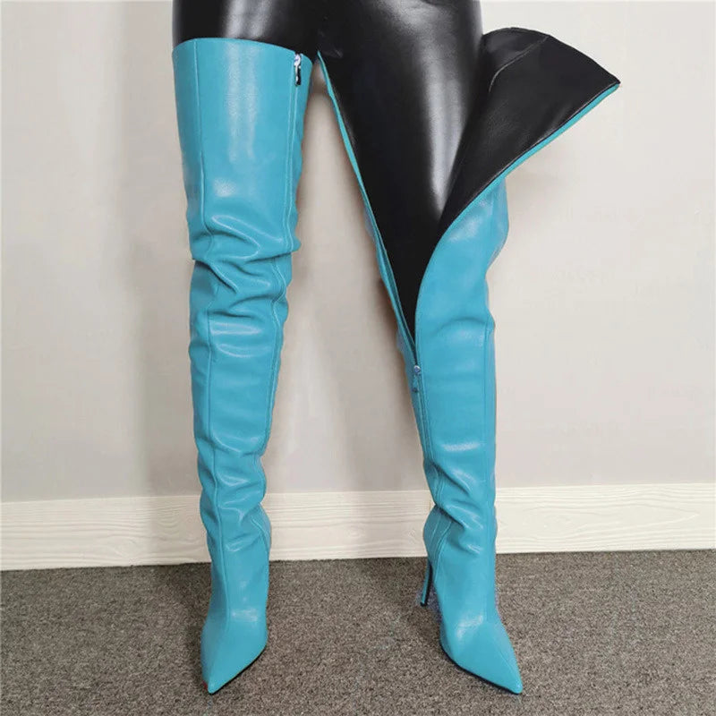 Size 46 Sexy High Heels Women Shoes Colorful Women's Over The Knee Boots 2024 Winter Thigh High Boots With Side Zip