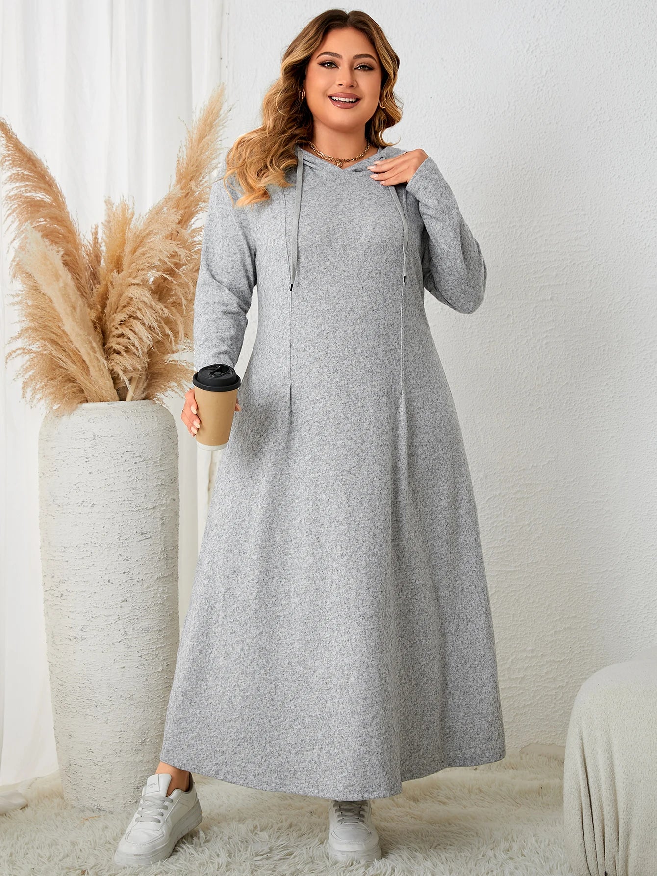 Elegant And Pretty Women's Dresses Autumn Winter Hooded Long Sleeve Casual Solid Color Ladies Plus Size Clothing Maxi Dress