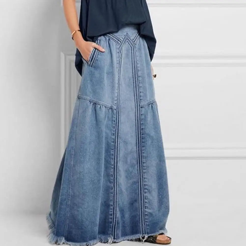 Oversize Fashion Street Skirt 2023 Summer A Line Denim Skirt Women Autumn Sun Skirt Casual Solid High Waist Women's Long Skirt