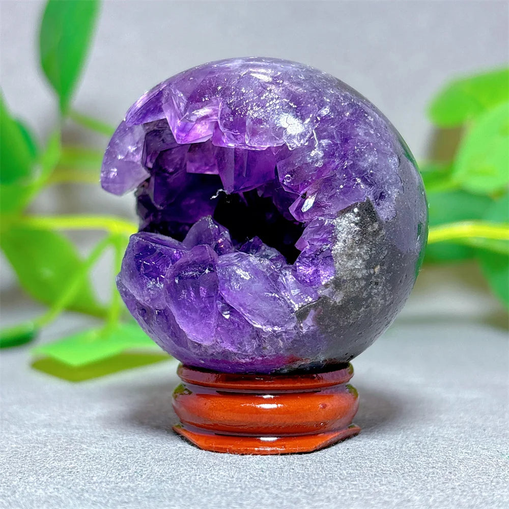 Open Face Amethyst Cluster Sphere Crystal Natural Quartz Stone Home Decoration Minerals Gifts Energy Healing +Stand  Crystals