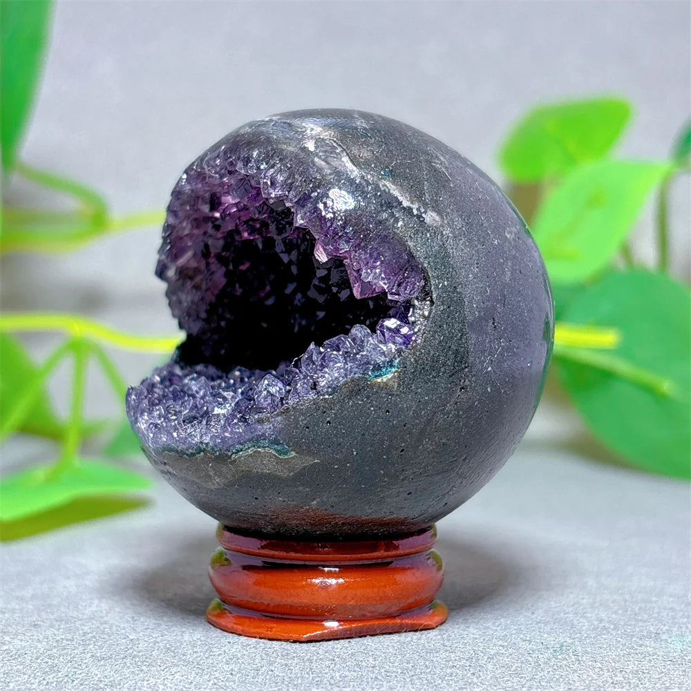 Open Face Amethyst Cluster Sphere Crystal Natural Quartz Stone Home Decoration Minerals Gifts Energy Healing +Stand  Crystals