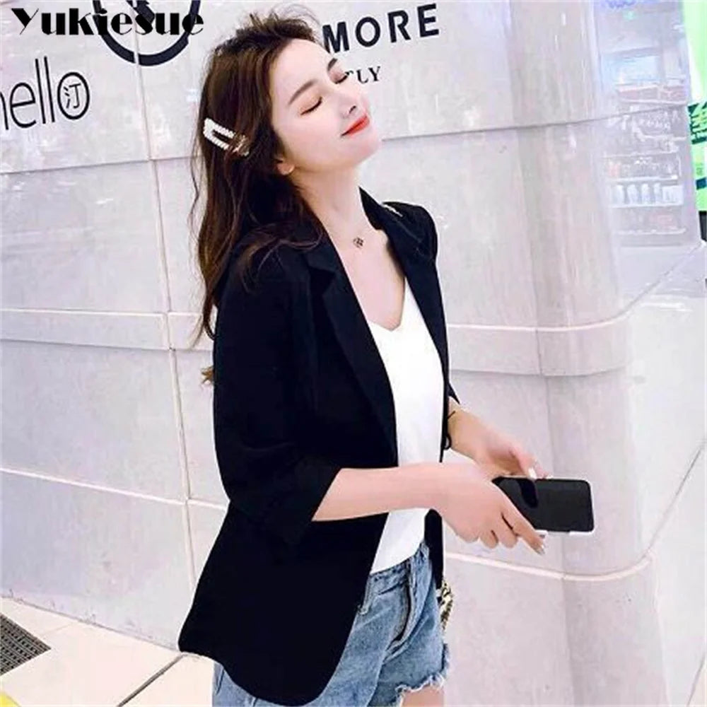 Cotton and Linen Suit Women's Jacket Spring Summer chic and elegant jackets Women's Short blazers White woman blazer for women