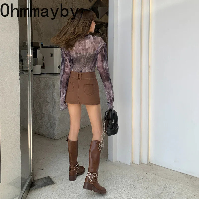 New Autumn Winter Knee High Boots Women Fashion Ladies Belt Buckle Knight Long Boots Women's Biker Booties