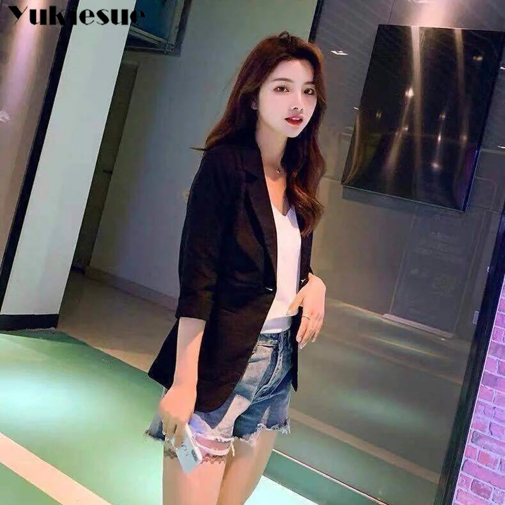 Cotton and Linen Suit Women's Jacket Spring Summer chic and elegant jackets Women's Short blazers White woman blazer for women