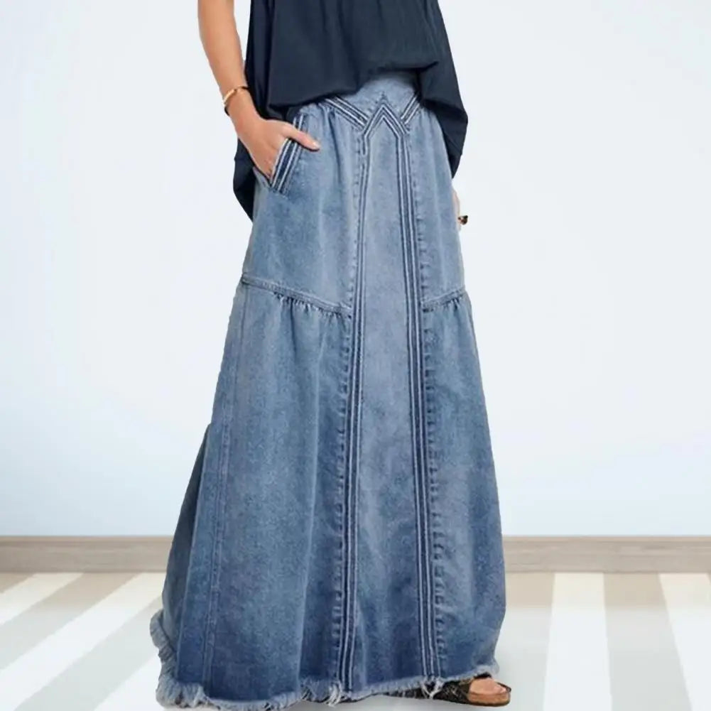 Oversize Fashion Street Skirt 2023 Summer A Line Denim Skirt Women Autumn Sun Skirt Casual Solid High Waist Women's Long Skirt