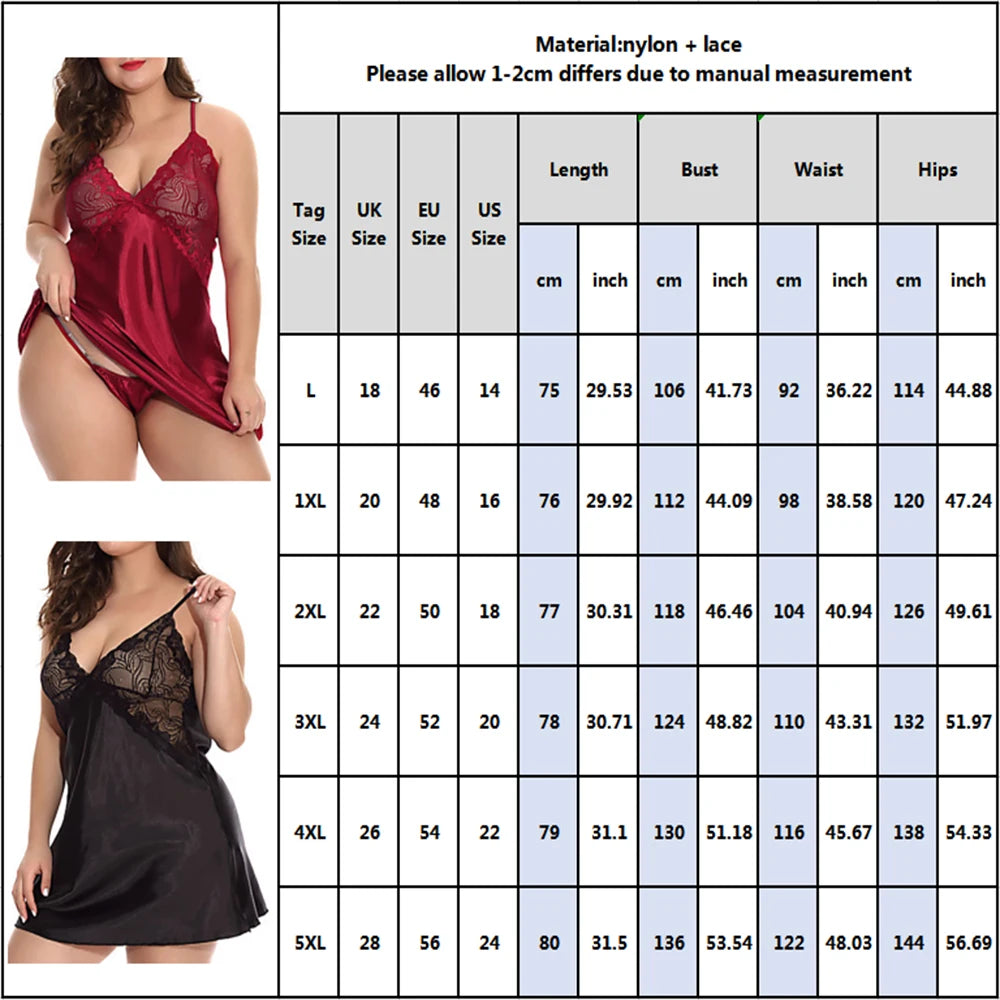 L-5xl Plus Women's Satin Silk Nightdress