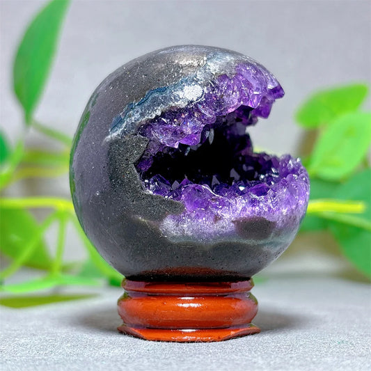 Open Face Amethyst Cluster Sphere Crystal Natural Quartz Stone Home Decoration Minerals Gifts Energy Healing +Stand  Crystals