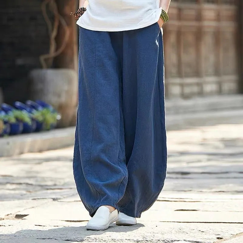 Plus size Autunm Casual Cotton Linen Pants Women 2024 Spring Summer Elastic Waist Basic Retro Loose Women' Harem Pants Trousers