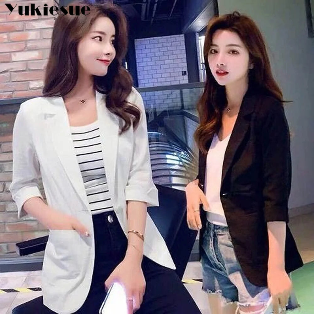 Cotton and Linen Suit Women's Jacket Spring Summer chic and elegant jackets Women's Short blazers White woman blazer for women