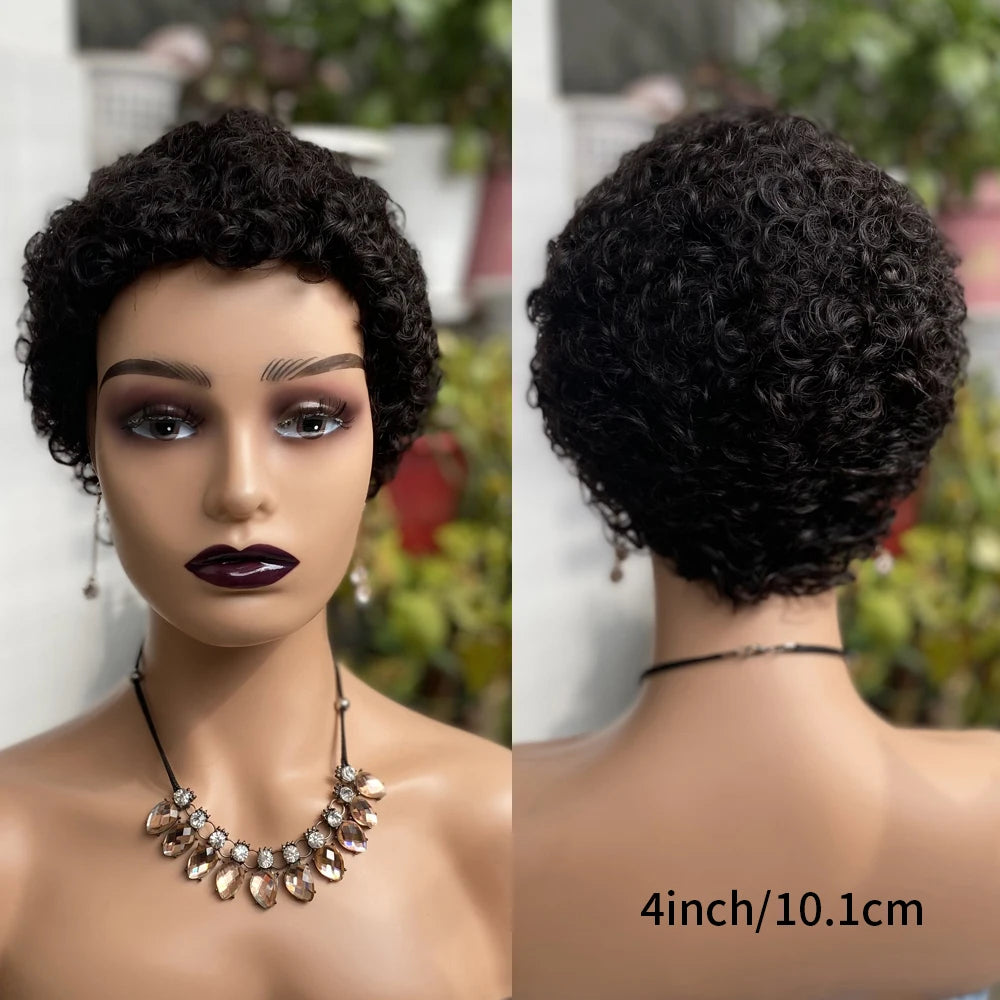 100% Human Hair Afro Curly Wig for Women – Natural Pixie Chic, Comfort Rose Net | Easy Wear, No Lace