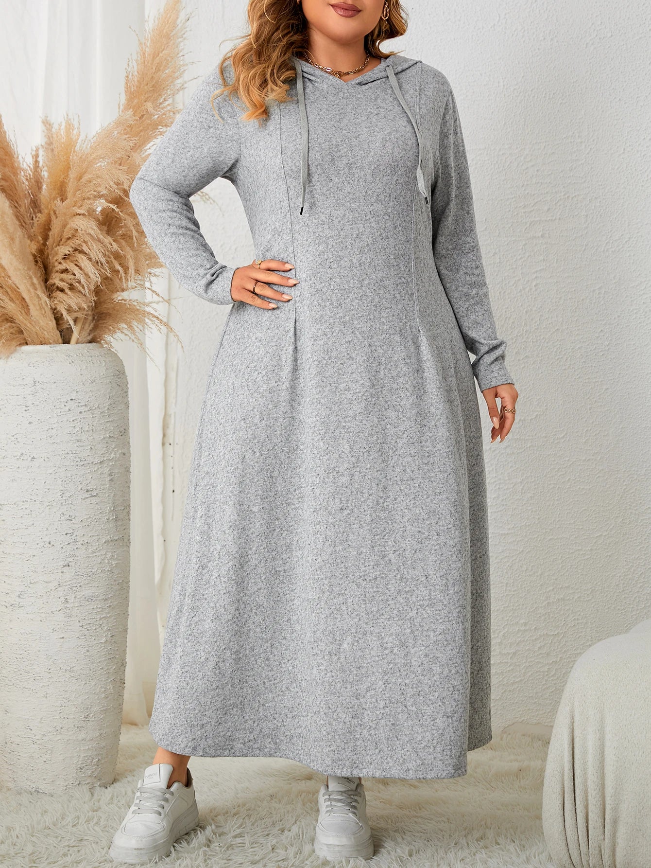 Elegant And Pretty Women's Dresses Autumn Winter Hooded Long Sleeve Casual Solid Color Ladies Plus Size Clothing Maxi Dress