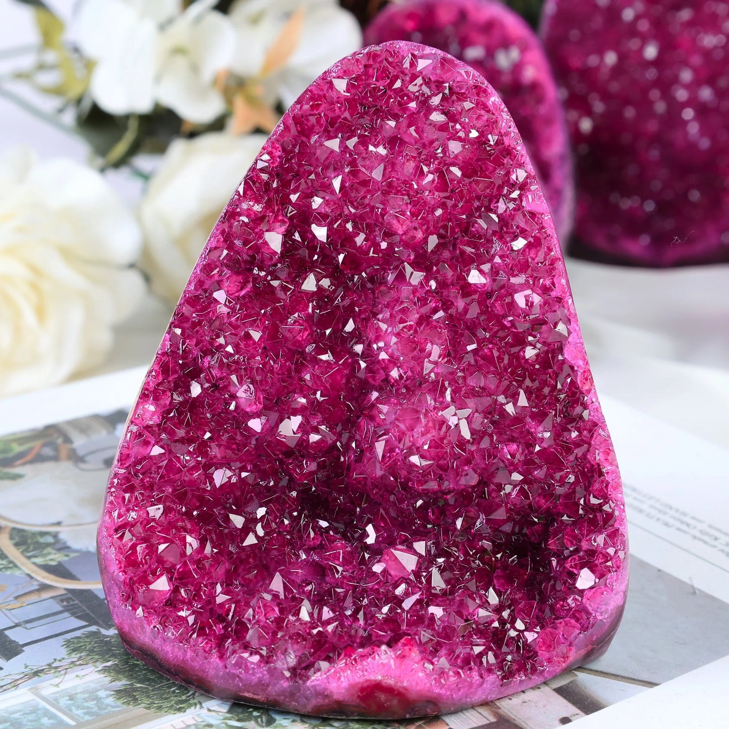 Rose Red Crystal Quartz Cluster - High-Quality Rough Stone With Pink Base, Perfect For Home & Office Decor,Ideal Gift